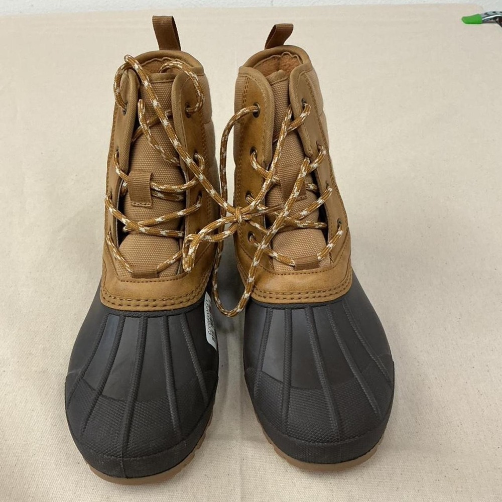 Tan and black duck‎ boots